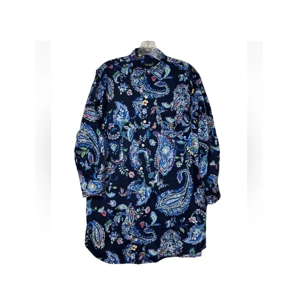Lauren Ralph Lauren Preppy Beachy Paisley Cover up Button-Down Shirt Women